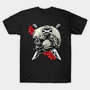 Task Force Doomer Helmet Skull With Red Daisy Flowers Forward Observation Group Cool Meme Design Pri T-Shirt